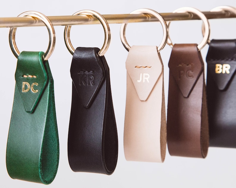 Italian Leather Key Chain with Gold Key Ring, Personalized or Monogram Gift, Luxury Gift, 7 Colors Available, Hand Made in the US image 1