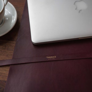Cabernet Italian Leather Desk Mat, Leather Mouse Pad, Portable Blotter, Buttero Veg Tanned Leather, Personalized, 9 colors, Made in the US