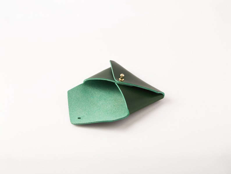 Cartera de cuero para tarjetas, cuero italiano curtido vegetal de grano completo, interior crudo sin forro, verde, tarjetero, personalizado, EE. UU. imagen 2