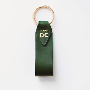 Green Italian Leather Key Chain with Gold Key Ring, Personalized, Monogram, Luxury Gift, 7 Colors Available, Hand Made in the US