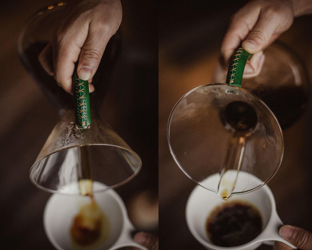 Chemex 10 Cup Glass Coffeemaker With Custom Leather Wrapped Handle Grip, Hand Stitched, Custom