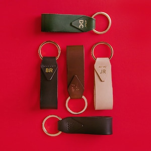 Italian Leather Key Chain with Gold Key Ring, Personalized or Monogram Gift, Luxury Gift, 7 Colors Available, Hand Made in the US image 3