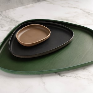 Molded Italian Leather Catchall Tray, Modern Minimalist Organizer
