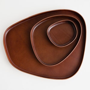Leather Catchall Valet Tray, Molded Italian Leather, Nesting Modern Organic Minimal Rich Brown, Decor Organization  Set, Hand made, USA