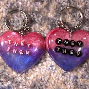 Pronouns Bisexual Pride Circle Resin Keychain