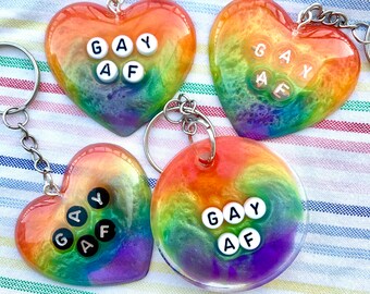Gay AF LGBTQ Pride Heart Shaped Circle Porte-clés arc-en-ciel