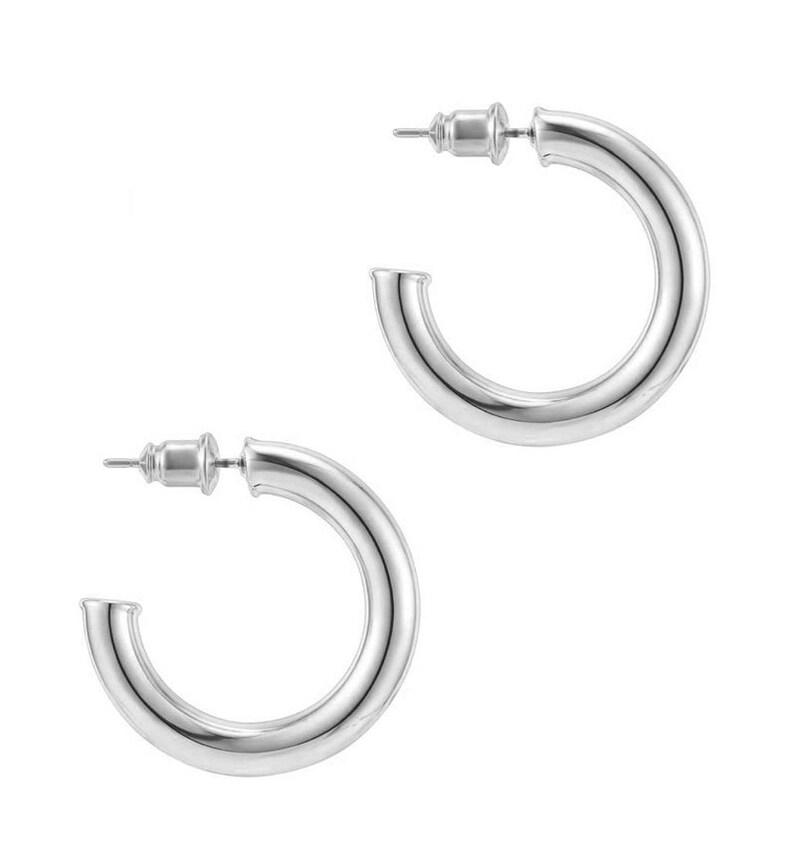 14k Gold 30mm Plated Chunky Open Hoop Hanging Earrings Large Etsy