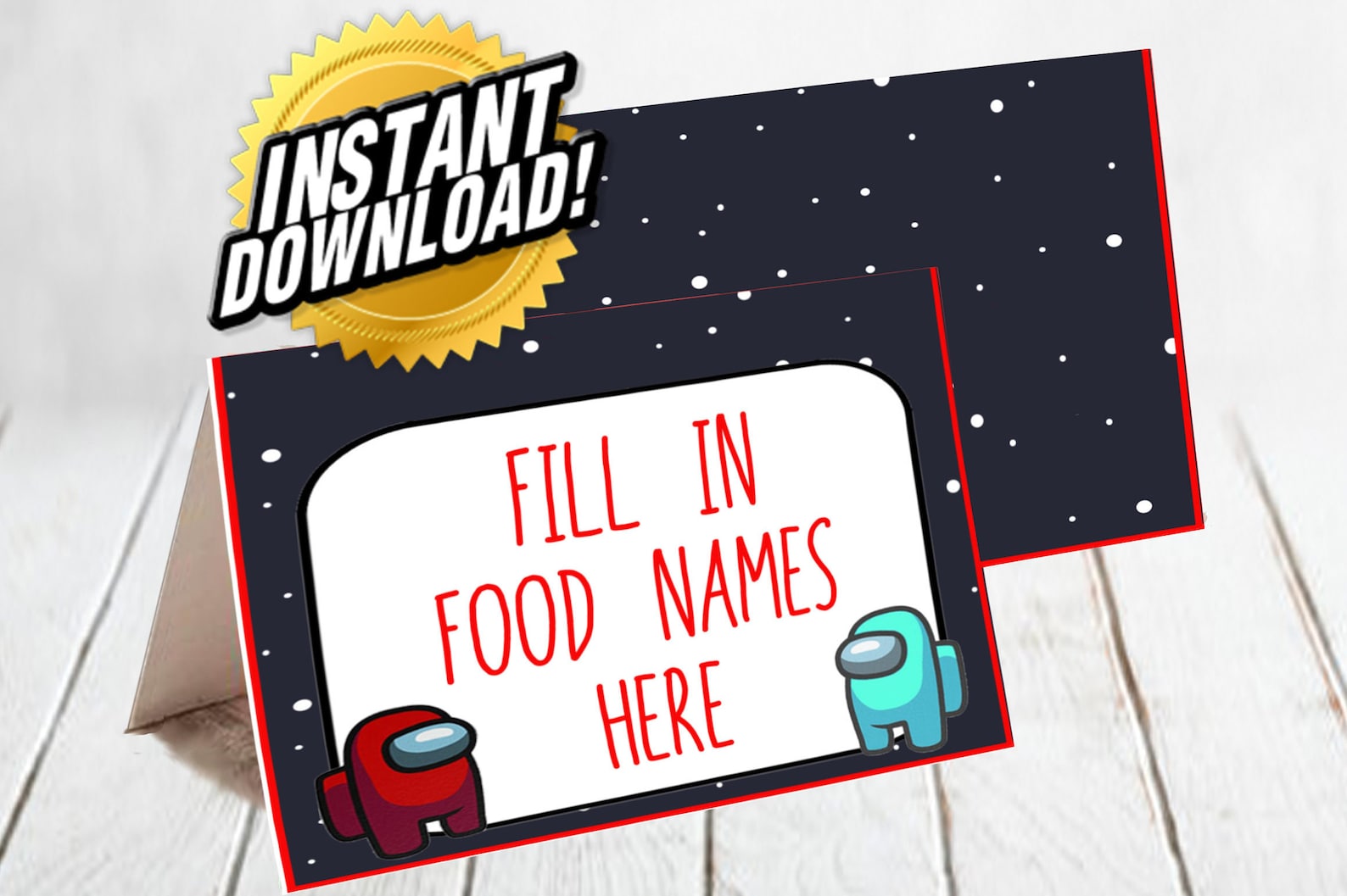 among us printable food labels foldable tent buffet food