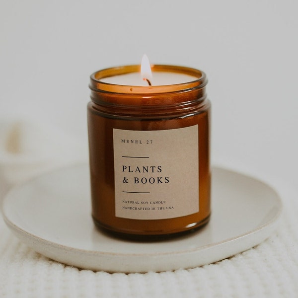 Plants & Books | Book Candles | Book Lover Gift | Cozy Candle | Handmade Candle | Rosemary Sage Candle | Soy Candle | Bookish Candle |