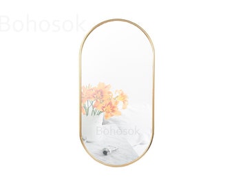 Brass Industrial Wall Mirror Oval Frame For Bedroom Bathroom Entrance Living Room