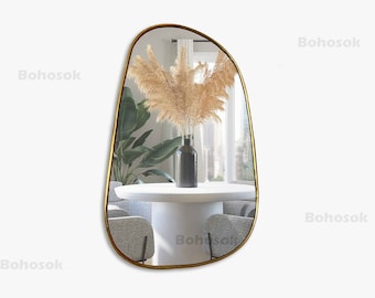 Handmade irregular golden brass mirror