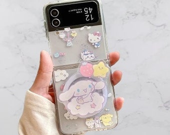 Cute Kawaii Little Devil Bunny Rabbit Dog Magsafe Z Flip 4 Case Keychain | Japanese Anime Z Flip 4 Magnetic Wireless Charging Z flip 5 Case