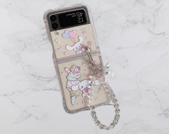 Cute Kawaii Cinnamon Dog Rabbit Z Flip 3 Case Keychain | Cute Transparent Protective Z Flip 4 Case | Japanese Anime Galaxy Z Flip 3 Case