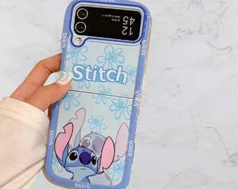 Cute Kawaii Cartoon Stitch Dog Z Flip 3 Protective Case | Cute Transparent Protective Z Flip 4 Phone Case | Cartoon Galaxy Z Flip 5 Case
