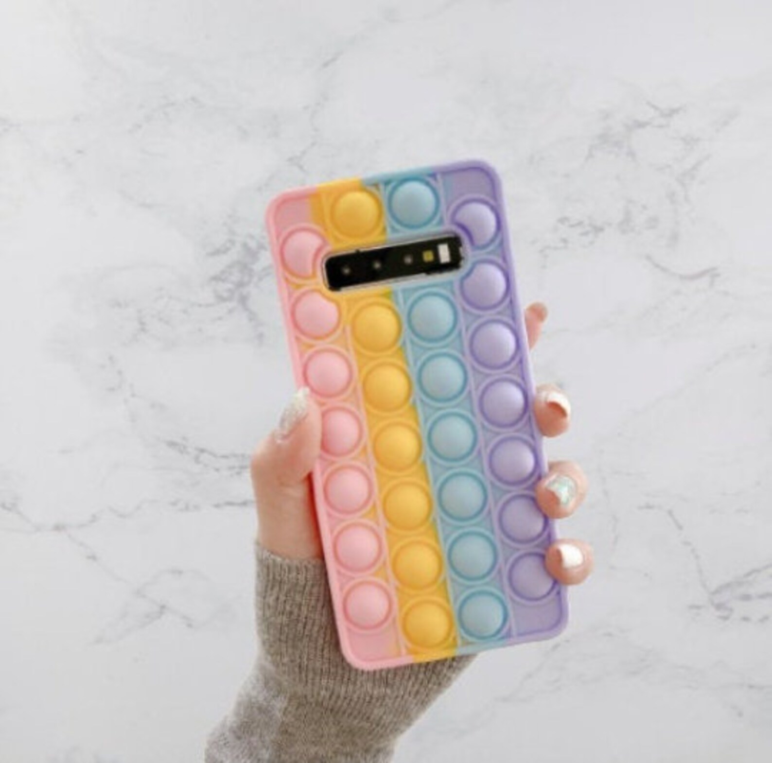 Rainbow Pastel Pop Fidget Toy Phone Case Soft Silicone Push Etsy