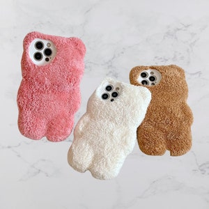 Geometric Splicing Embroidery Fluffy Plush Phone Case for IPhone
