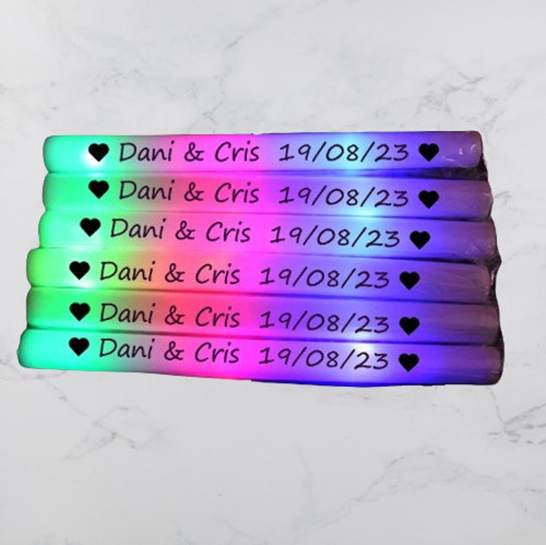 Custom LED Foam Glow Sticks ,Light Up LED Foam Stick, Personalised Foam Glow sticks-Wedding-LED Foam Glow Sticks-Dancing Props-Birthday Prop image 3