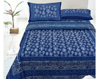 Indian Handmade 100% Cotton Rajasthani Bedsheet King Bed Set 1 King Bedsheet with 2 zip lock Pillow Covers Indian Handmade 100% Cotton Rajasthani Bedsheet King Bed Set 1 King Bedsheet with 2 zip lock Pillow Covers