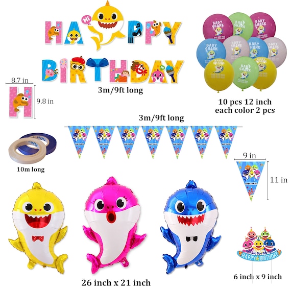 Baby Shark Happy Birthday Decoration Theme Birthday Banner Balloons Shark  Family Helium Balloons Cake Topper for Kids Girls and Boys 