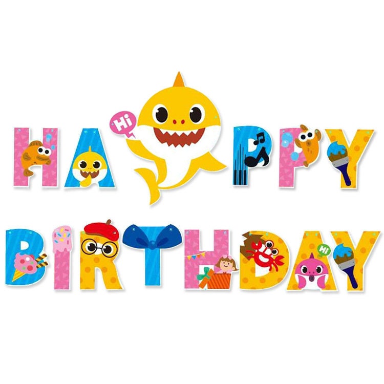 Baby Shark Happy Birthday Decoration Theme Birthday Banner | Etsy