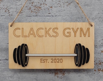 Personalised Gym Barbell Sign, Fitness Plaque, Custom Home Gym Sign, Engraved gift for him, Gym Gift for Her, Gym Sign, Wooden Gym Sign