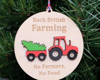 Back British Farmers Ornament, Support British Farmers, No Farmers, No Food, Christmas Tractor Decor, Protect our Farms Protect our Future