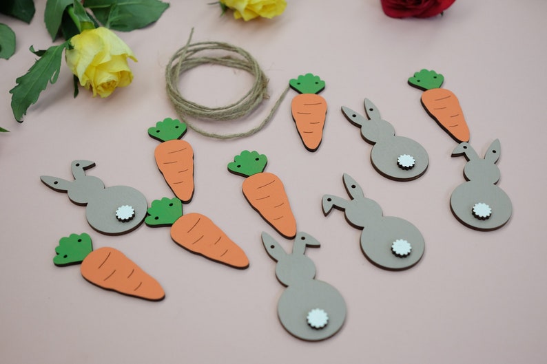 Easter Decorations, Easter Bunting, Easter Garland, Bunny and Carrot banner, Party supplies, Easter decor, Re-usable & handmade Easter Gift image 3