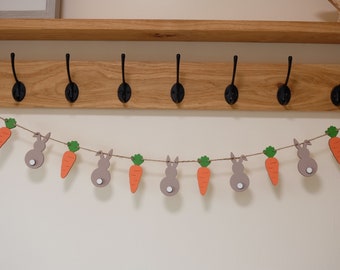 Easter Decorations, Easter Bunting, Easter Garland, Bunny and Carrot banner, Party supplies, Easter decor, Re-usable & handmade Easter Gift