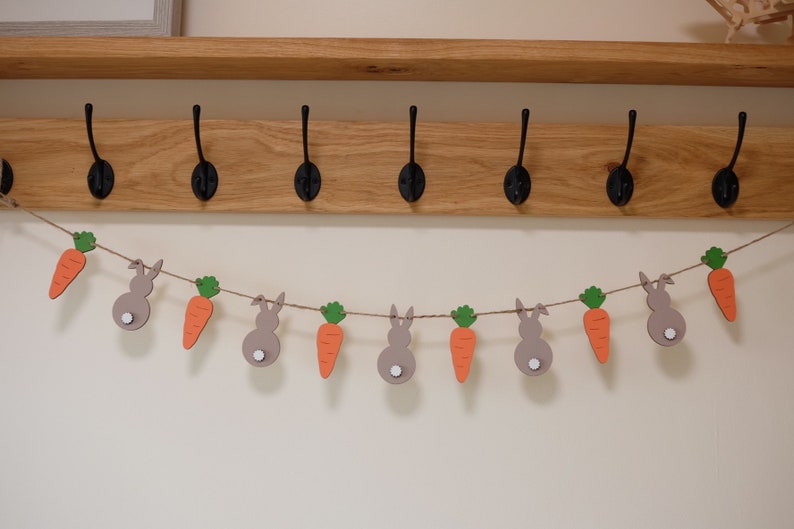 Easter Decorations, Easter Bunting, Easter Garland, Bunny and Carrot banner, Party supplies, Easter decor, Re-usable & handmade Easter Gift image 1