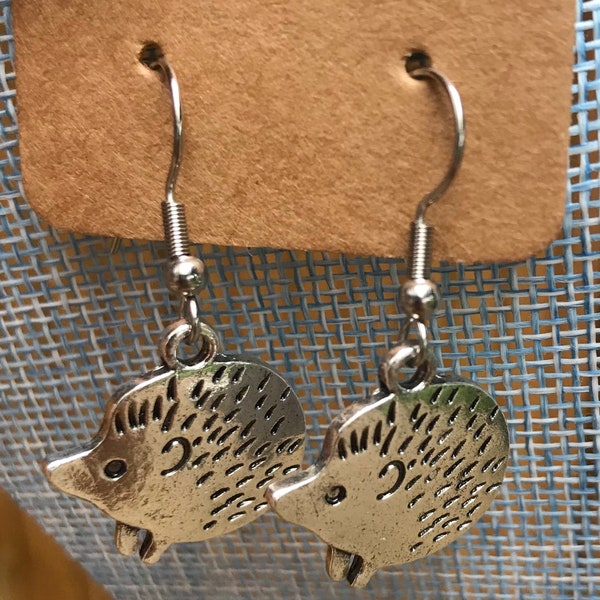 Silver Hedgehog Dangle/Drop Earrings