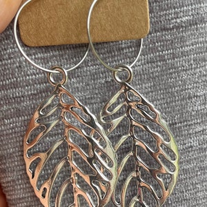 Large silver leaf earrings