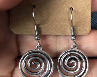 Silver spiral dangle earrings
