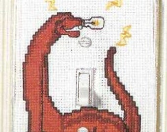 Better Homes & Gardens Vintage Counted Cross Stitch Pattern alligator dinosaur switchplate cover Crafts Sep/Oct 1988 INSTANT DOWNLOAD