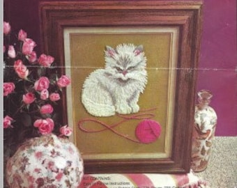 Vintage Avon Embroidery Crewel Kit –Playful Kitten Cat 1972 INSTANT DOWNLOAD
