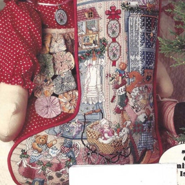 Better Homes & Gardens Vintage Counted Cross Stitch Pattern Christmas stocking toy angel bear Country Crafts Jul/Aug 1992 INSTANT DOWNLOAD