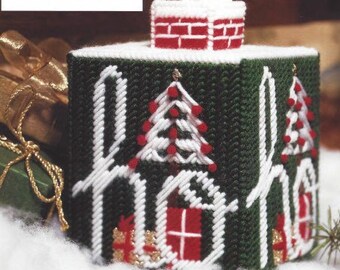 Dick Martin  ho ho ho Tissue Box Plastic Canvas yuletide Christmas holiday vintage pattern from 1985 –INSTANT DOWNLOAD