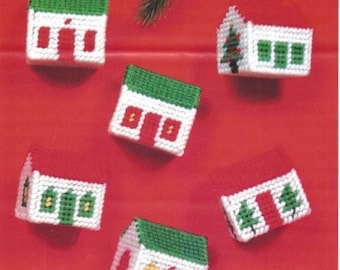 Vintage Plastic Canvas Needlepoint House Village Ornaments (6 separate patterns) – 88001  INSTANT DOWNLOAD