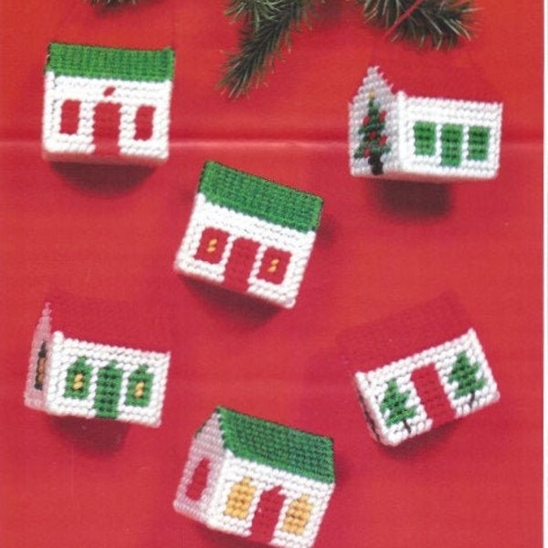 Vintage Plastic Canvas Needlepoint House Village Ornaments (6 separate patterns) – 88001  INSTANT DOWNLOAD