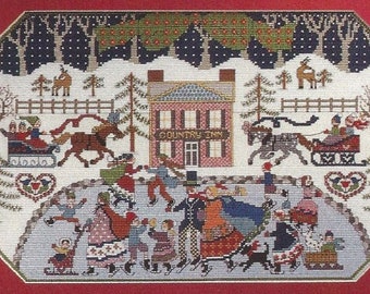 Better Homes & Gardens Country Crafts ice skaters winter sleigh Christmas holiday Counted Cross Stitch Pattern from 1992 – INSTANT DOWNLOAD