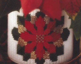 Dick Martin Poinsettia flowerpot cover Plastic Canvas yuletide Christmas holiday vintage pattern from 1995 –INSTANT DOWNLOAD