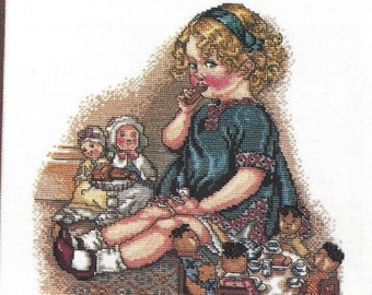 Better Homes & Gardens Vintage Counted Cross Stitch Pattern Tea Party doll cookie girl dress Country Crafts Jan/Feb 1986 INSTANT DOWNLOAD