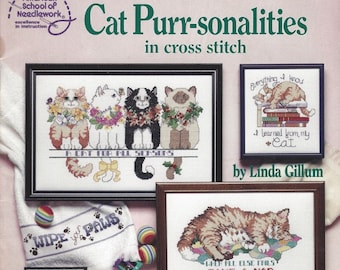 Vintage Cat Purr-sonalities Counted Cross Stitch Pattern Book by Linda Gillum – 1992 INSTANT DOWNLOAD 3588 15 Patterns, 20 pages
