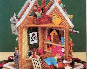 Vintage Plastic Canvas Pattern Santa's Workshop Christmas Centerpiece Mobile OR Ornaments PDF Instant Digital Download