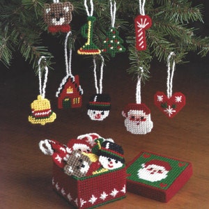 Vintage Bucilla Plastic Canvas Needlepoint Ornament Set with Box Kit – 6957 INSTANT DOWNLOAD