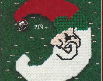 Vintage Christmas Jingles Plastic Canvas Needlepoint Ornament Santa Moon pin –INSTANT DOWNLOAD