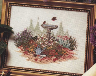 Better Homes & Gardens Vintage Counted Cross Stitch Pattern bird bath bug flowers rose daisy Country Crafts Jul/Aug 1988 INSTANT DOWNLOAD