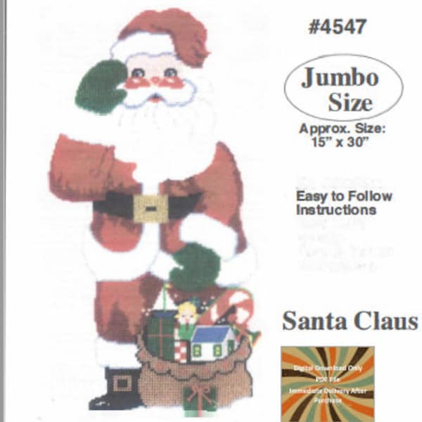 Vintage Outback Enterprises Santa Extra Large Jumbo Plastic Canvas Needlepoint Wall Hanging Kit – 4547 INSTANT DOWNLOAD