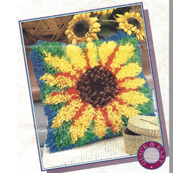Like Wonder Art by Caron Sunflowers Latch Hook Rug Pillow Vintage Pattern Instant Download 4607
