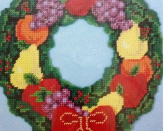 Bucilla 61142 Della Robbia Wreath 14" round Plastic Canvas Christmas Holiday Noel Plastic Canvas Needlepoint pattern INSTANT DOWNLOAD
