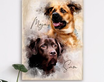 Animal portrait on wood – noble watercolor style Animal portrait with individual color wishes can be personalized (for hanging or placing there)